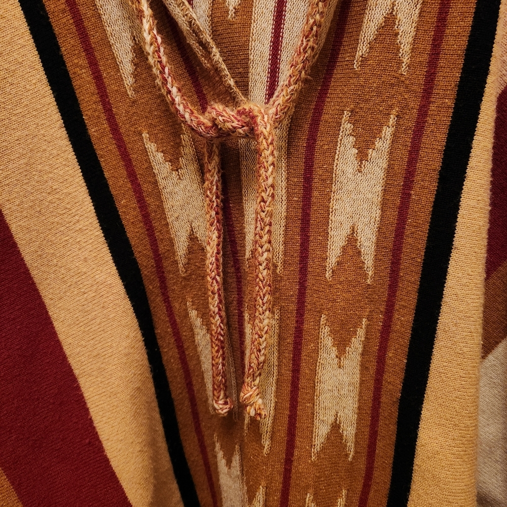 Vintage 70's Cuddle Knit South Western Hooded Fringe Poncho~OSFM - Picture 7 of 11